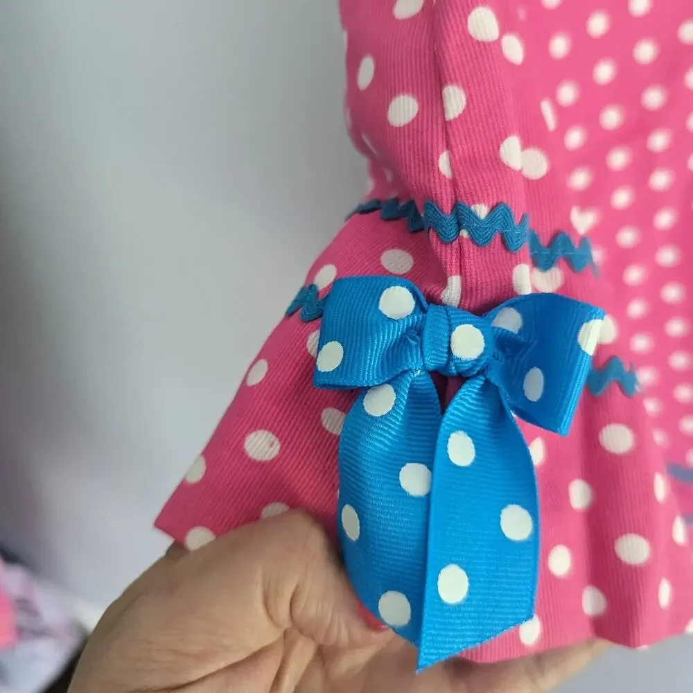 Girls Peaches And Cream Reversible 6X Dress Polka Dots And Flip Flops